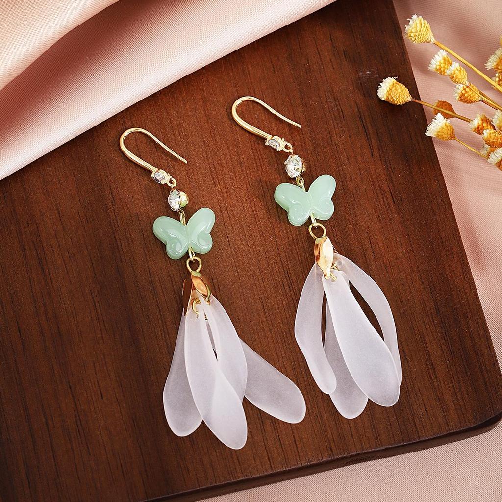 Mori Style Butterfly Rhinestone Petal Earrings for Women – Versatile & Elegant.