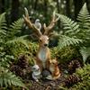 Lebensechte Harz-Wildtierstatuen Waldhirsch Kleintierstatue, Elchfigur mit Kaninchen Igel Fuchs Figuren Igel, Wasserdicht für Außenbereich