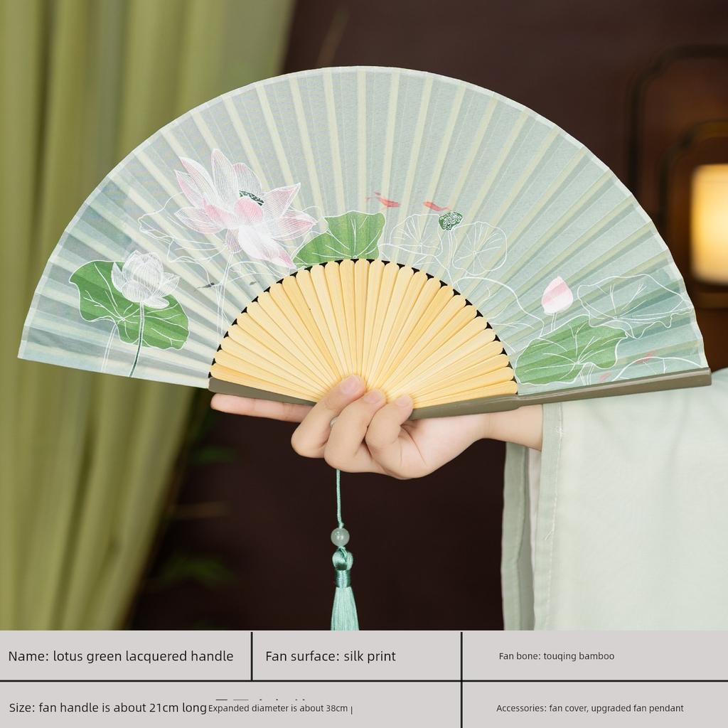 Folding Fan with Ancient Chinese Style, Featuring Landscape Motifs, Suitable for Summer, Portable Bamboo Fan for Hanfu, Cheongsam, and Dance Use