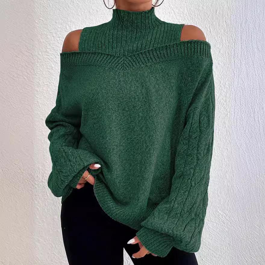 Autumn Winter Off Shoulder Half High Neck Sweater for Women Loose Oversized Knitwear Luxurious relaxed-fit slimming and versatile top