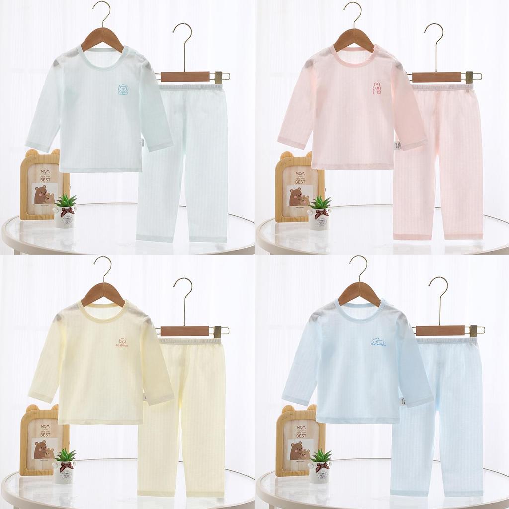 Infant Kids Cotton Summer Sleepwear With Animal Pattern And Open Crotch Design
