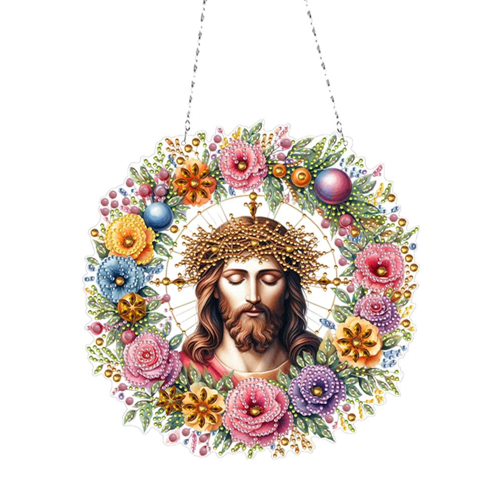 Acryl Spezialform Jesus Glaube Strass Diamant Kunst Anhänger Diamantmalerei Hängeanhänger für Garten Fenster Dekoration