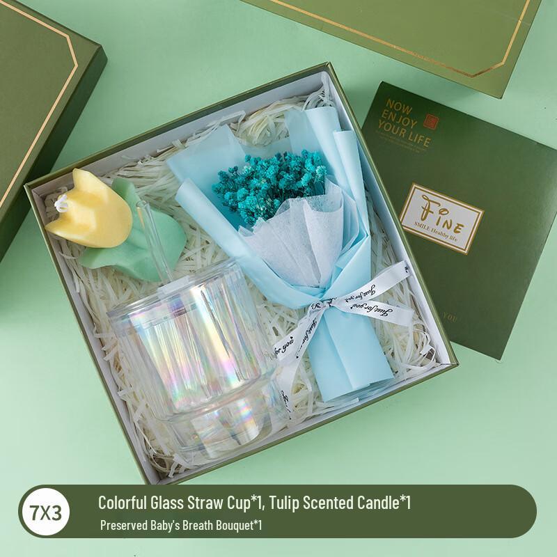 Creative Business Gift Set with Glass Straw Cup 7X3