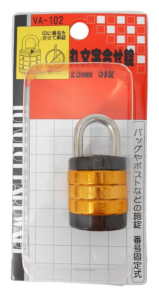 Waki Sangyo combination lock with rounded 23mm VA-102 3-row lettering,
