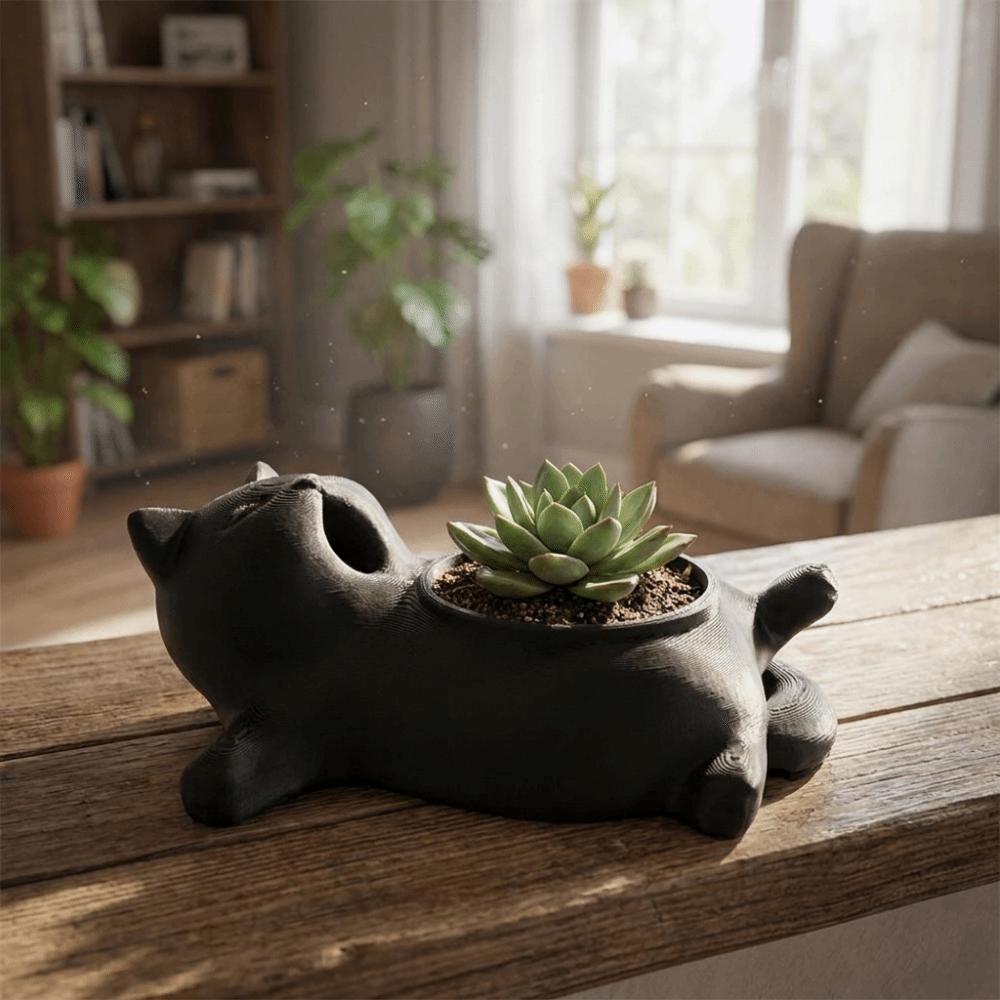 Cat-shaped Storage Box Mini Plant Pot 3D Printed Succulent Pot Funny Cat Flower Pot Tabletop