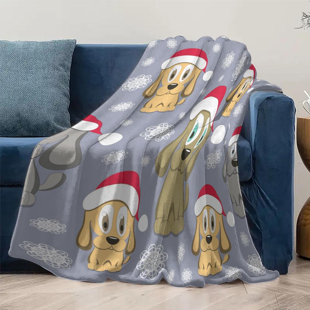TU Cute Dog Blanket Christmas Pet Throw Fluffy Cozy Sherpa Fleece Gift Holiday Decor Kids Room Dorm