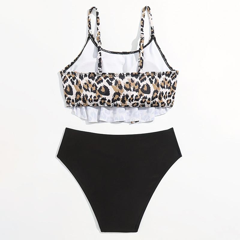2024 Leopard Print Ruffle Children's High Waist Swimsuit Set