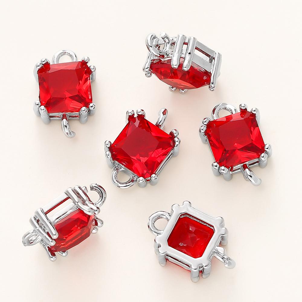 4/6Pcs 14/18K Gold Color Plated Zircon Single Hole Love Heart Double Hole Square Pendants For DIY Jewelry Making Findings