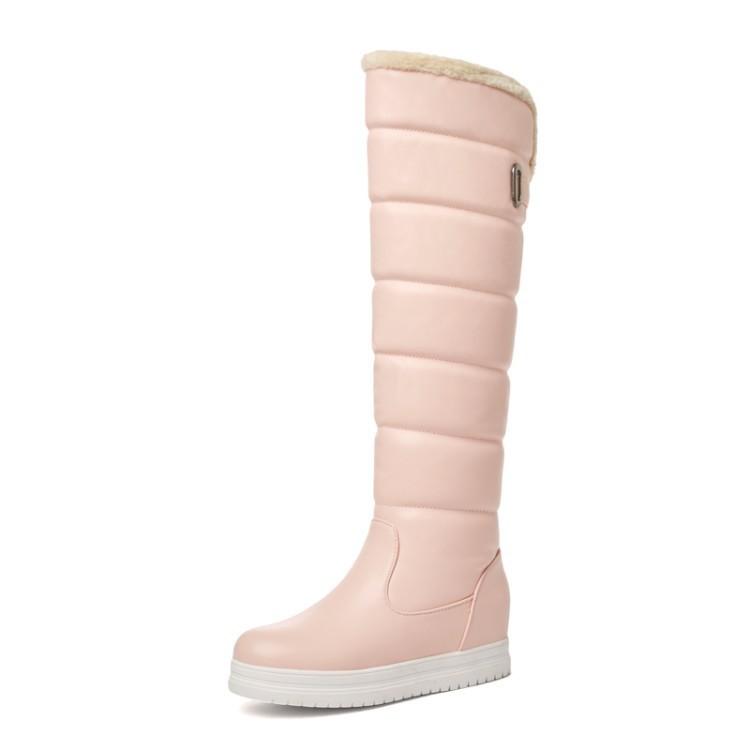 

Осень и зима теплые плоские ботинки с внутренней высотой, высокие сапоги до колена, боковая молния, зимние ботинки W 39 розовый