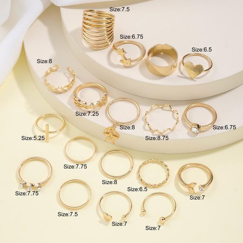 Vintage Gold Color Heart Rings Set For Women Men Fashion Hollow Star Pearl Crystal Geometric Rings Trendy Finger Jewelry Gifts