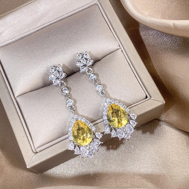 Stud Earrings Inlaid Topaz Earrings Women'S Earrings Temperament High-End Design Jewelry Light Luxury High-End Sense