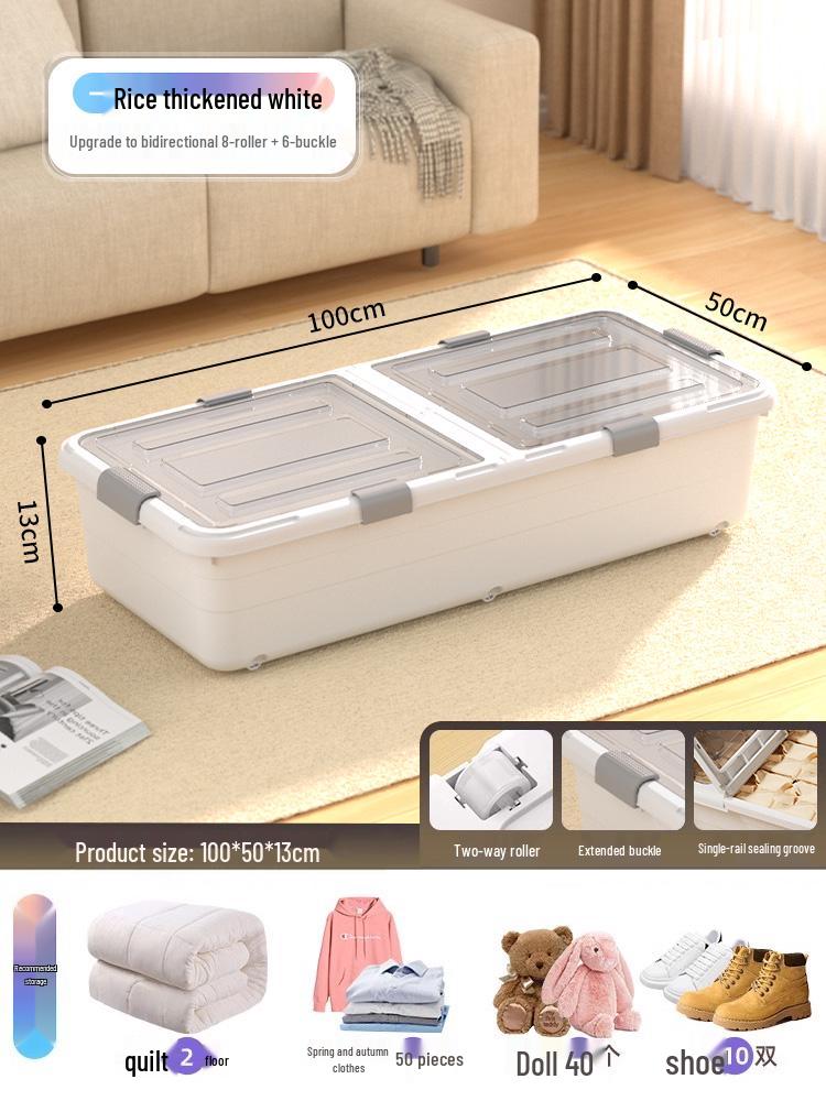 Under-bed Transparent Storage Box with Wheels for Clothes and Quilts