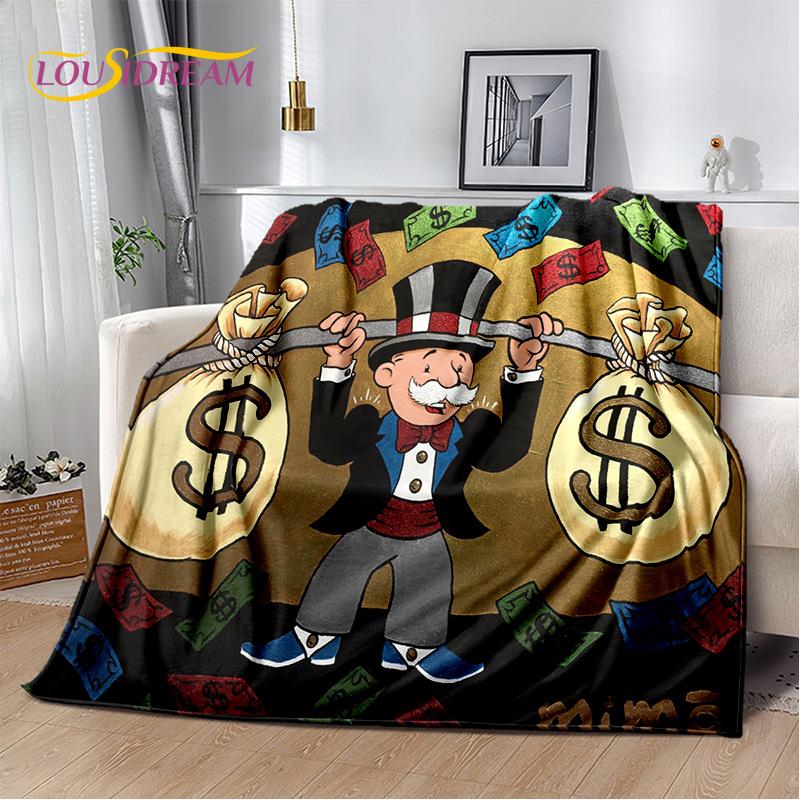 Games Dollar Monopoly Cartoon Money Soft Blankets,Keep Warm Throw Blanket Comfortable Blanket for Picnic Beds Sofa Home Bedroom