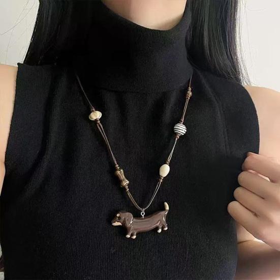 Dachshund Anheng Halskjede Keramisk Mini Hund Sjarm Halskjede Jenter Retro Halskjede Gave til Hundelskere Bursdag Jubileum