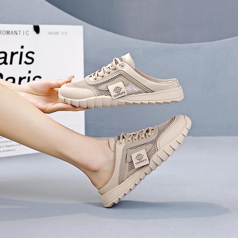 

Women s Half Slipper Outside Wear Womens Casual Baotou Sandals Mesh Breathable Flat Shoes Sandalias De Mujer Verano 2025 35 хаки