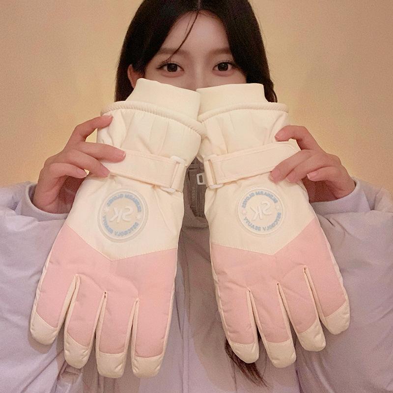 

Ski gloves women winter finger riding electric bike thickened average size бежевий