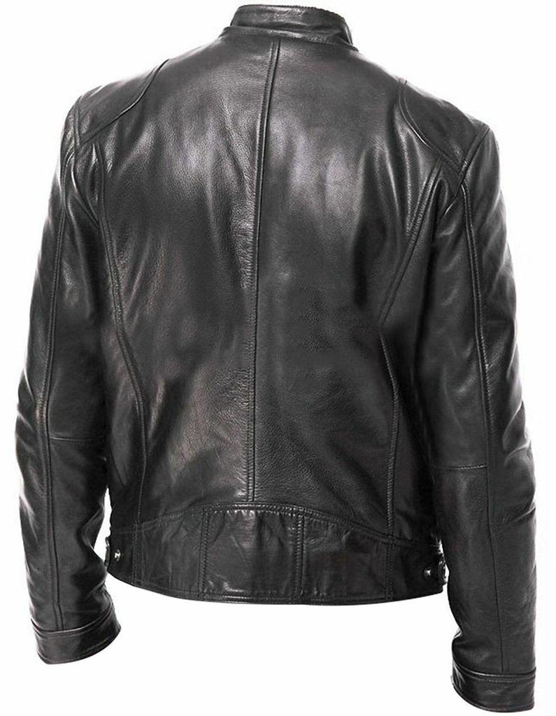 European & American Style Men's Stand-up Collar Leather Motorcycle Jacket with Logo