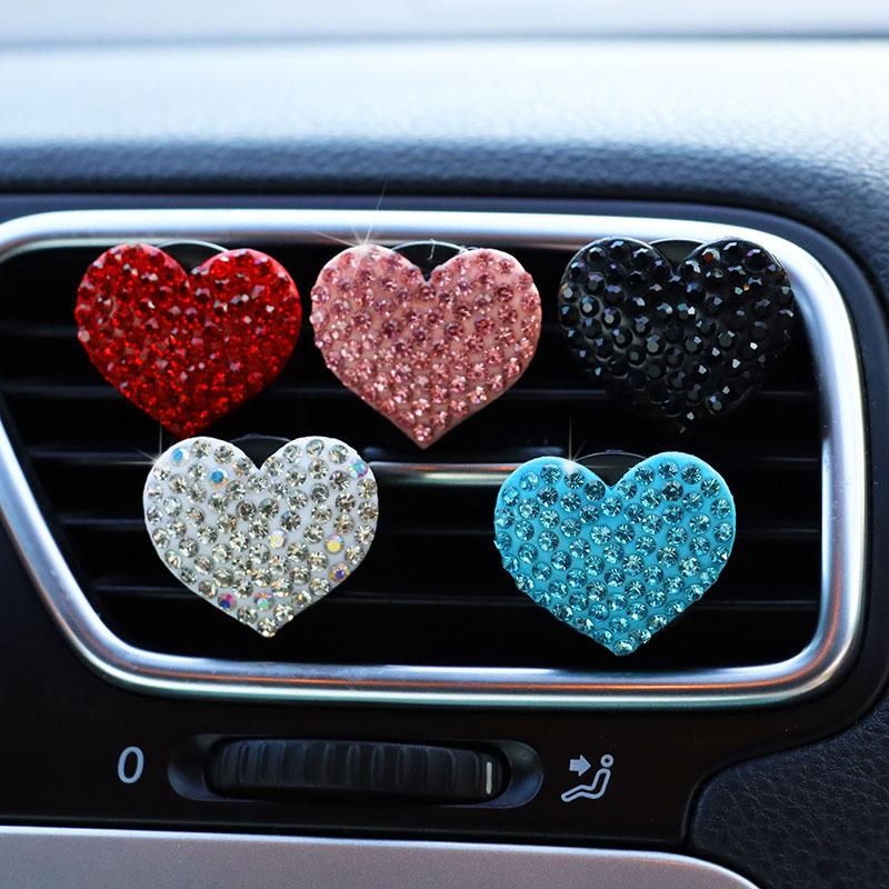 2Pcs/Set Heart-Shaped Car Air Outlet Perfume Clip Rhinestone Car Air Conditioning Air Outlet Perfume Decoration Clip Car Auto Ac