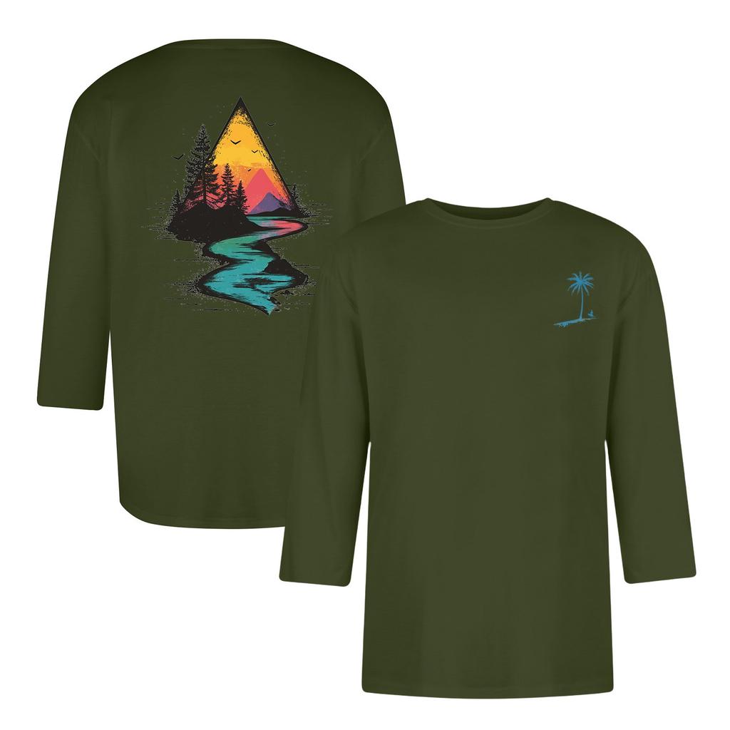 Men's casual and fashionable printed collar three-quarter sleeve top T-shirt