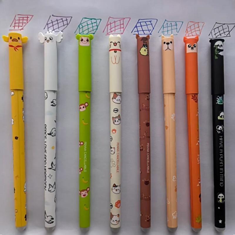 8pcs of erasable cartoon gel pens, 8 colors of colored pen refills, 0.7mm colored pen refills, for note-taking, marking gel pens