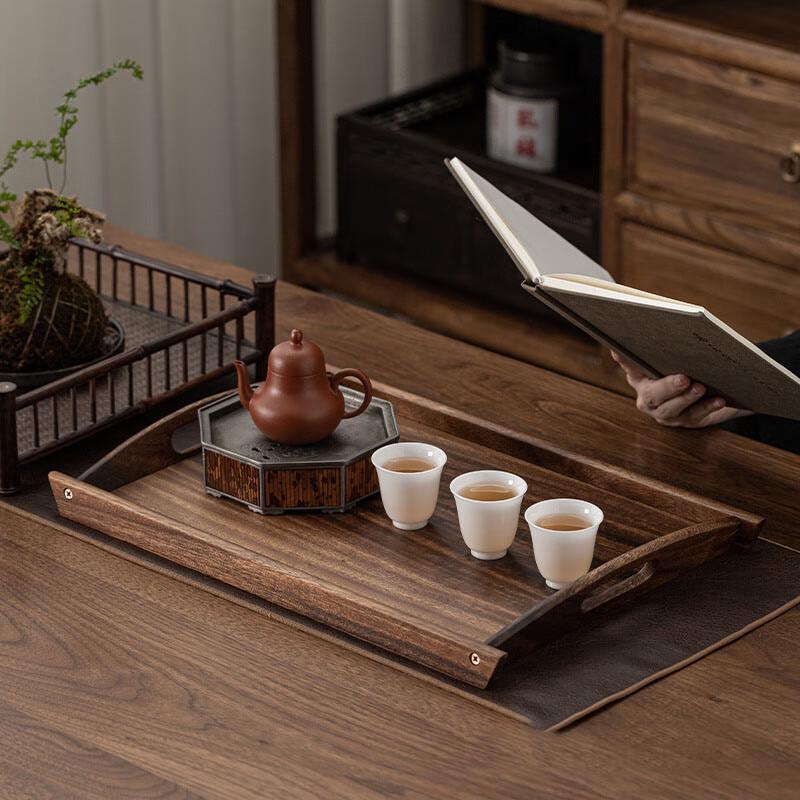 Large Walnut Wood Double-Handled Serving Tray