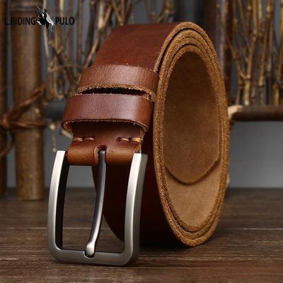 Cinto de couro masculino couro primeira camada couro bovino puro liga fivela pino retro casual calças cinto