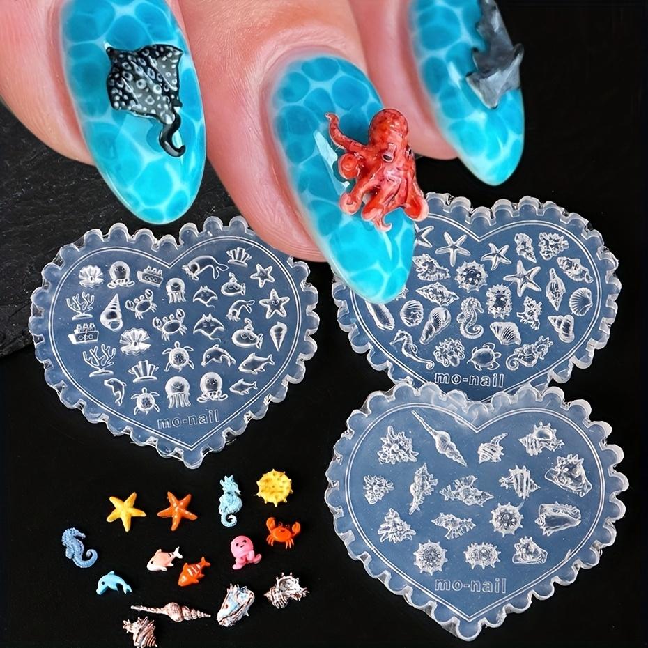 3pcs Dreamy Unique Ocean Mold – Silicone Nail Art Molds with Jellyfish,Starfish,Shells, Suitable for DIY Nail Art,Phone Case Decoration & Resin Liquid