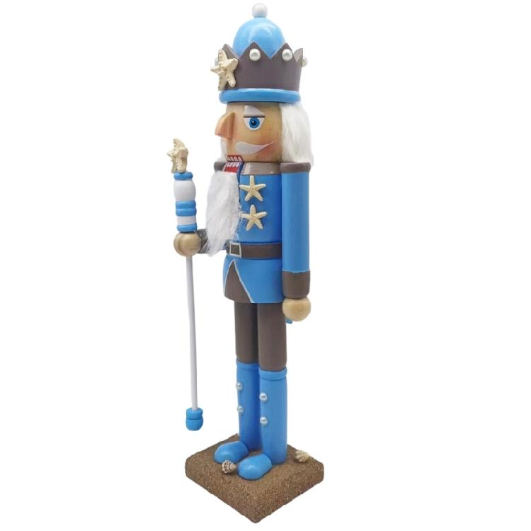 Christmas Themed 38Cm Tall Wood Carving Coastal Nutcrackers King Statue Beach Parties Home Decors Centerpieces Ornament