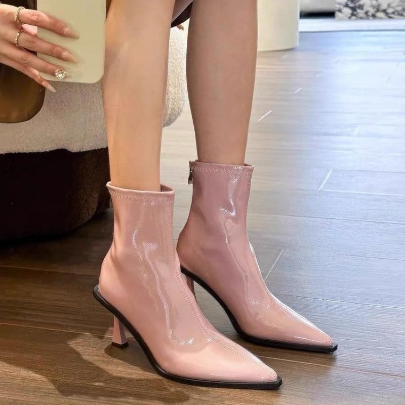 Dámské boty 2024 Vysoce kvalitní dámské kozačky se zadním zipem Módní jednobarevné Kancelářské a kariérní Sexy kotníkové boty se špičatou špičkou Zapatos Mujer