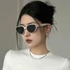 Y2K Stylish Cat Eye Sunglasses Ladies Slim Facial Look Premium Texture UV Protection White Square Frame Polarized Lens Shade