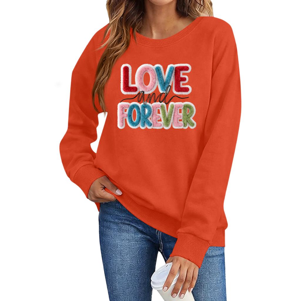 Valentines Sweatshirts For Women Love Heart Graphic Pullover R-neck Long Sleeve Tops Valentine's Day Sweatshirt