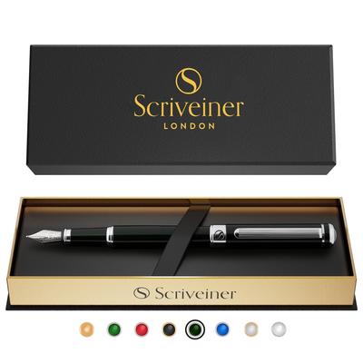 Scriveiner Čierna Zelená Plniace pero Ohromujúce luxusné pero s chrómovým hrotom Schmidt Fine Dokonalá sada darčekov s perom pre mužov a dokonalá pre a - povrch,