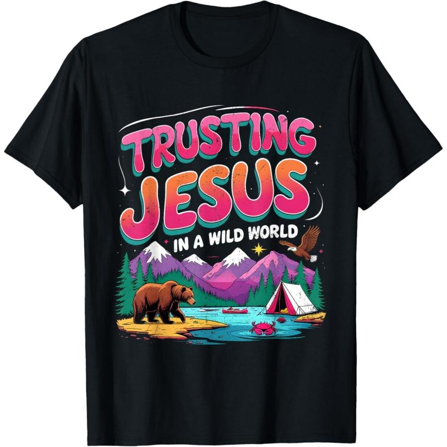 

Trusting Jesus in a Wild World VBS 2025 Camping Theme T-Shirt(5) XXXXXL чорний