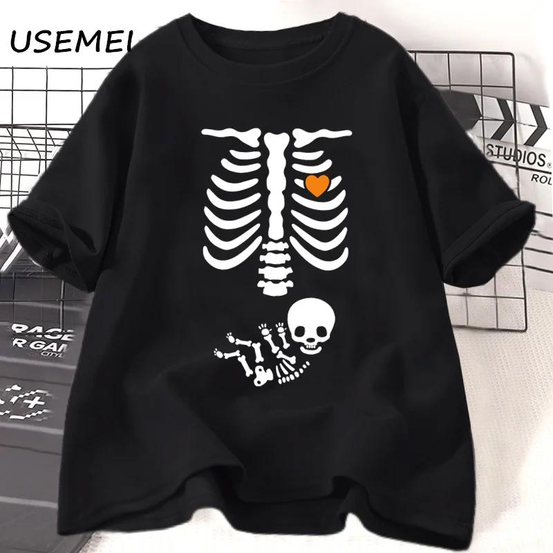 Skeleton Halloween Maternity Tshirt Funny Mother Pregnancy Announcement T-shirt Pregnant Women Fall New Mom Tees Clothing