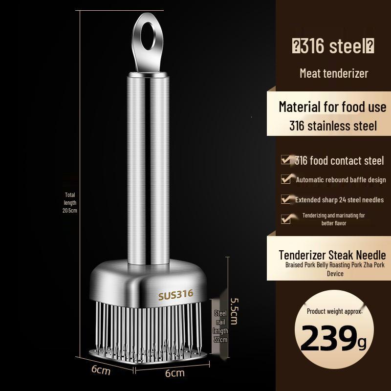 316 Stainless Steel Meat Tenderizer Needle and Hammer Tool for Softening and Skewering Meats