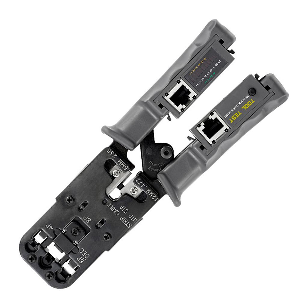 Ratcheting Crimping Tool with LED Tester 4 in 1 Multifunction Wire Crimpers Stripper Cutter Tester, 8P 6P 4P Network