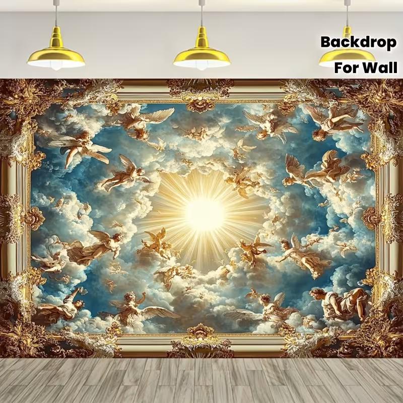 2D Renaissance Angel Backdrop Vintage Sky Cloud Wall Decor Tapestry 47.2x31.5inch/120*80cm