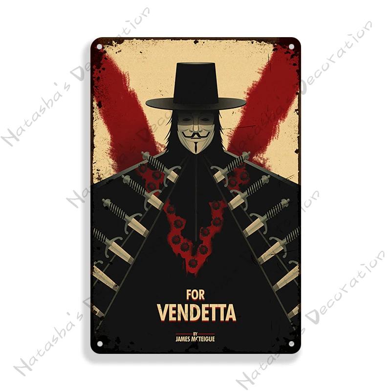 V for Vendetta Classic Movie Decorative Plate Metal Plate Vintage Poster Metal Tin Sign Cafe Garage Wall Decor Metal Plaque