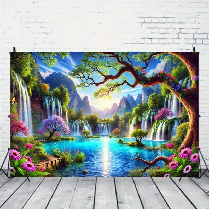 A magical waterfall garden polyester photography background fabric, multi-purpose birthday banner