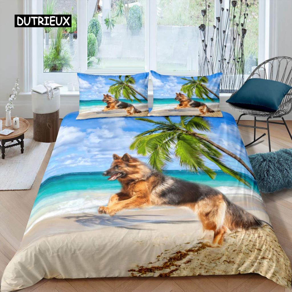 German Shepherd Duvet Cover Set 3D German Shepherd Puppy Print Bedding Set for Kids Boys Girls Pet Animal Theme Comforter Cover