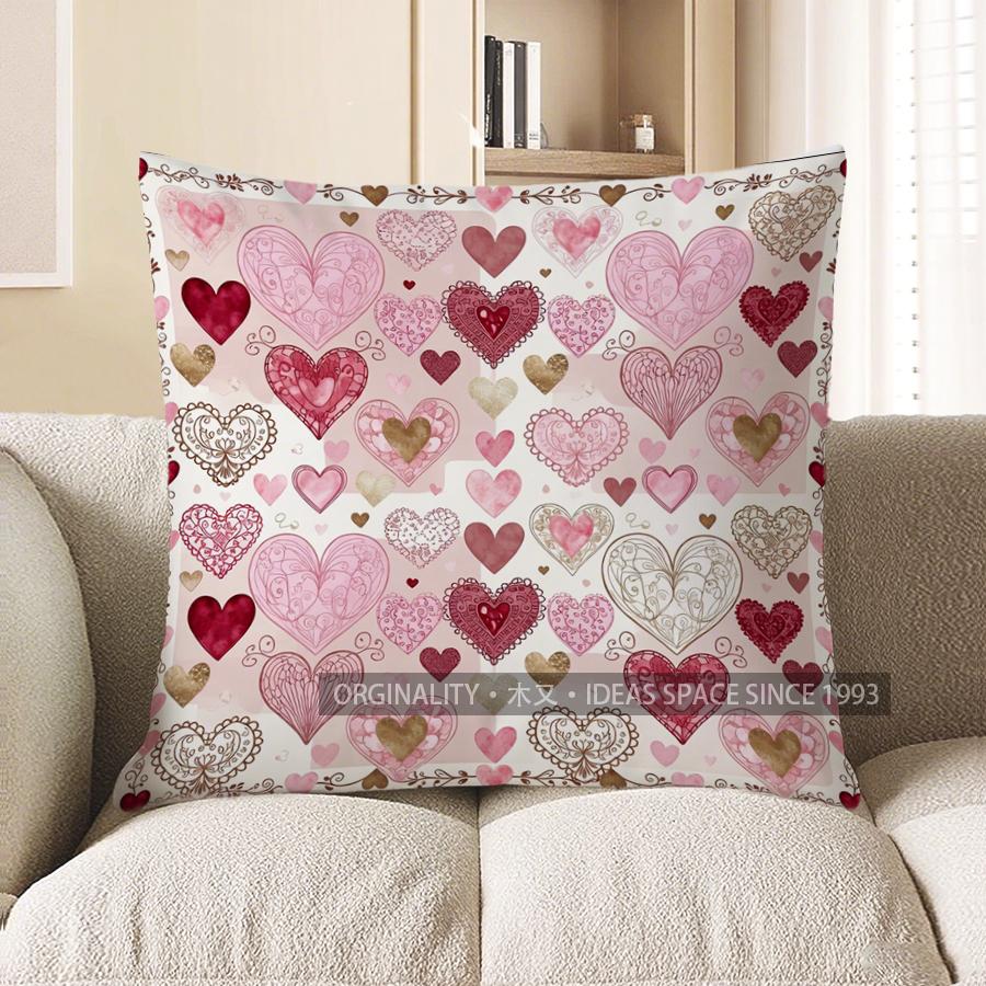 2D Heart-Patterned Cushion Covers For Cozy Decor Pattern Cushion Cover Suitable For Sofa Bedroom Car Pillow Cover