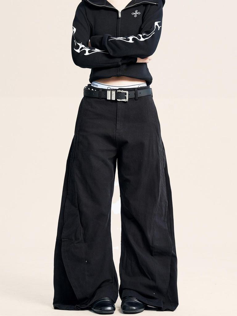 Yongfang Unisex Schwarze Weitbeinige Dekonstruiertes Design Freizeithose