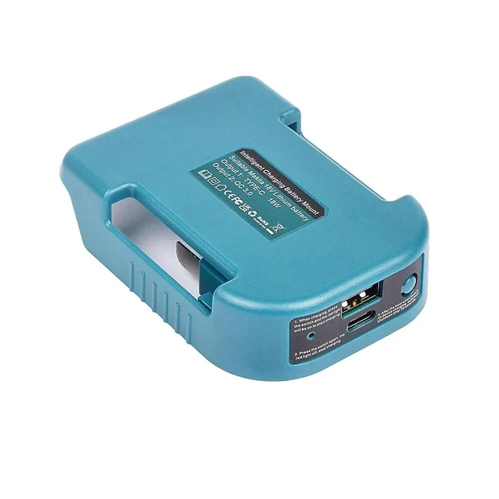 

For Makita 18V With USB With Type-C Battery Holder For Makita 18V Battery BL1840 BL1850 BL1860 Charger Adapter Fast Charging Blue синий