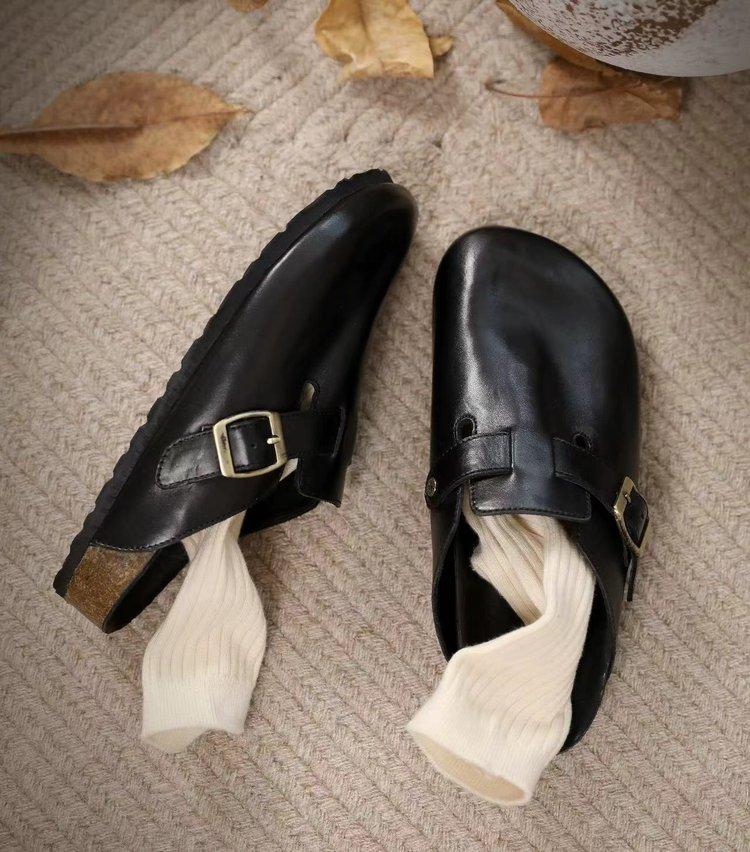 

Ziyan~ Retro washed cork platform Boken shoes spring 2025 new half-drag bag head slippers women s wear 35 чёрный