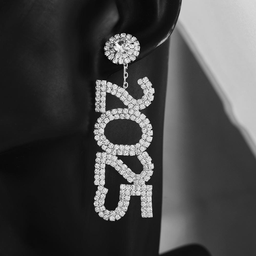 Exaggerated Rhinestone Tassel Earrings - Fashion European & American Style with Letter & Number Designs for Women