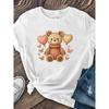 European Size Warm and Cute Retro Plush Teddy Bear Printed T-shirt | Suitable for Daily and Home Wear, Women'S Casual Short Sleeved