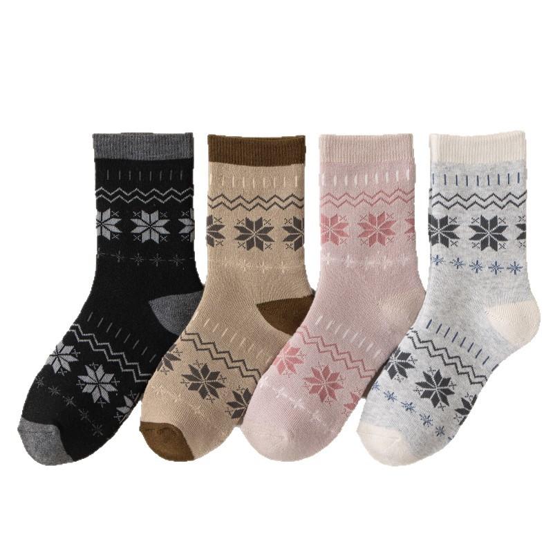 Snowflake Socks Retro Wind Velvet Thickened Warm Terry Socks Winter Towel Bottom Sleep Socks Socks