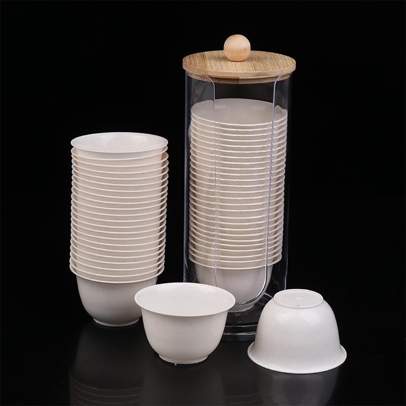 1Pc Transparent Cup Holder Or 50 Disposable Kung Fu Tea Cup Rice Husk Fiber Cup High Temperature Resistant Degradable Test Cups