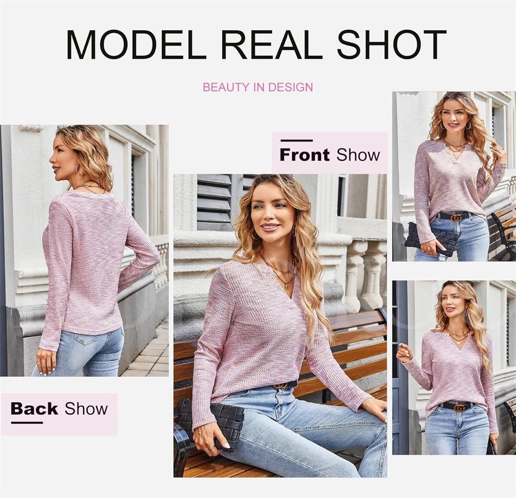 2025 Spring/Autumn Women's V-Neck Long Sleeve Pullover Top - Fashionable & Versatile