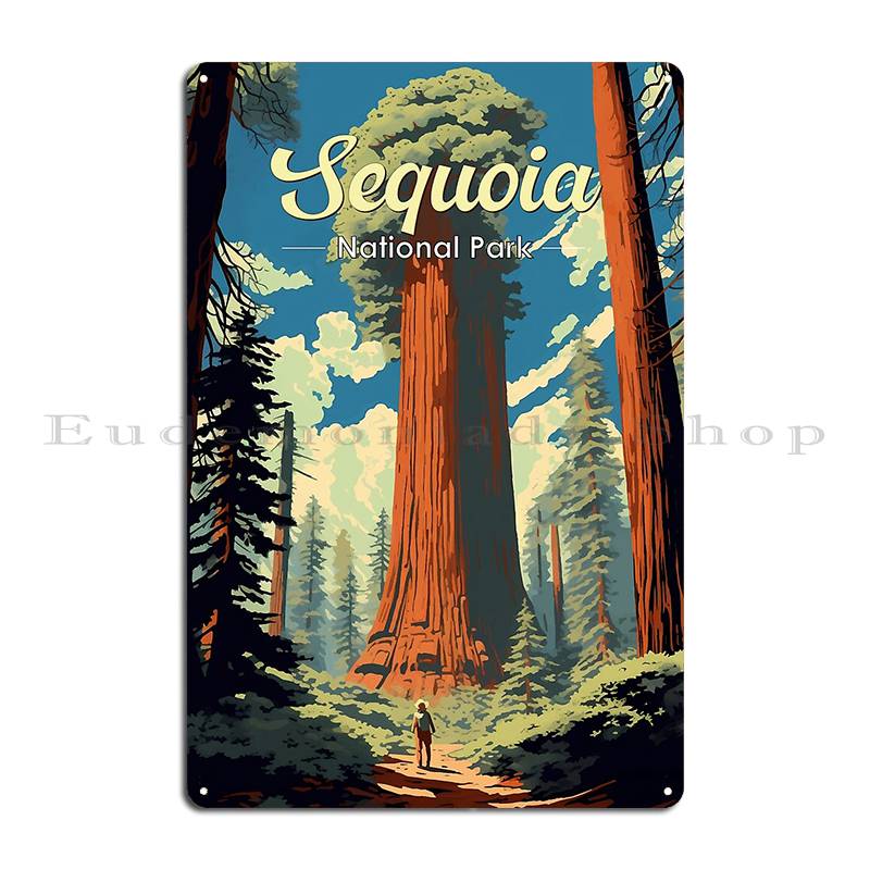 Sequoia National Park Illustration Retro Metal Plaque Bar Retro Wall Decor Home Designing Tin Sign Poster 20x30cm
